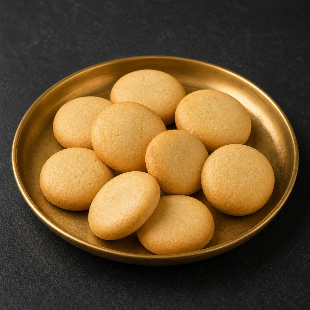 Golden Gangaraju kova milk sweets on a brass plate